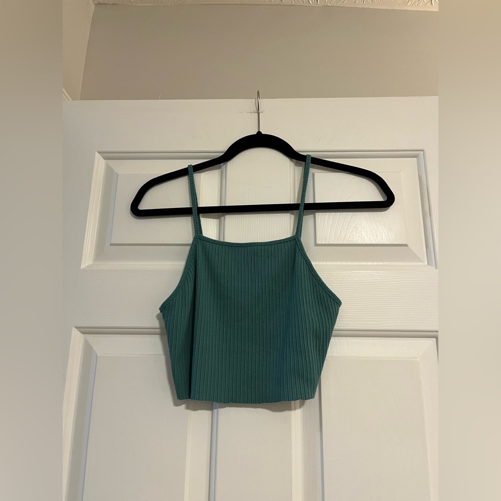 American Eagle Blue-Green Spaghetti Strap Self-Cropped Tank Top Size S